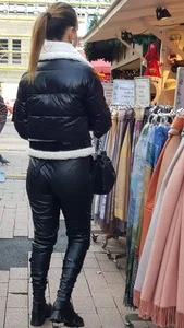 Sexy creepshots of a girl in leather pants