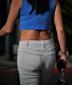 Blue Halfshirt and White Jeans