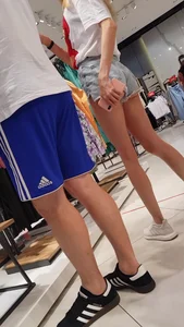 Perfectly Sexy Slim Legs And Little Ass in Denim Mini Shorts Store Creepshots