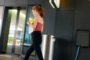 Pretty redhead teen in tight black jeans with an amazing ass walking down the street creepshots