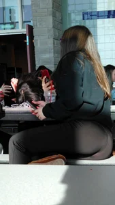 Hot Girl in Tight Pants With Wonderful Ass Sitting in a Cafeteria Creepshot