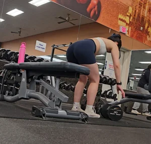 Vietnamese girl at gym nice ass in tight blue lulu shorts