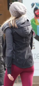 Blonde in tight red leggings and cute ass on the street