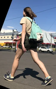 Cute Dorky Girl in Shorts with Thin Muscular Legs Street Candid Photos