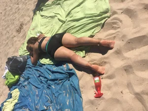 Chubby milf at the beach
