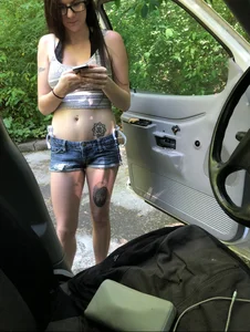 Someones girlfriend with nice tits in black bikini top and shorts