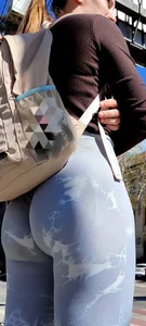 Tight ass eats her leggings  very hot, so close