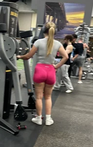 Stacked blonde college PAWG with pink shorts being eaten by ass