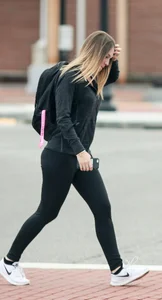 Sexy college babe walking in leggings with a nice ass