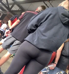 Curly Blonde Hair College Girl in Tight Red Leggings (OC)