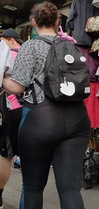 Fat ass girl in leggings with vpl