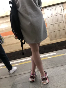 Cute Candid Girl With Skinny Legs Waiting for the Subway Train Photos