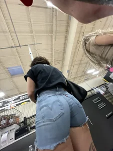 Brunette fills out jean shorts (oc)
