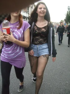 Candid cunny brunette in pantyhose and shorts showing her ass cheeks