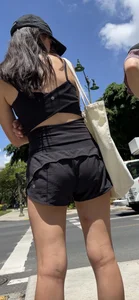 Skinny Chinese in lululemon shorts, leggy