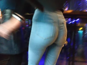 Perfect Sexy Ass in Blue Skinny Jeans Street Closeup Photos