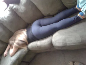 Skinny Girl in Tights Asleep on the Couch Home Creepshot