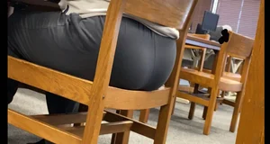 College babe with a nice ass in leggings and sweats at the library