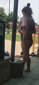 Teen girl in a red swimsuit candid videos, busted