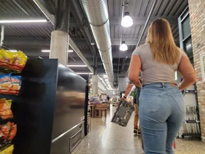 Tight jeans at the grocery store