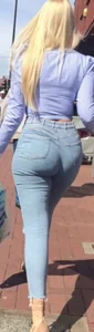 Tights ass in tight jeans blonde girl