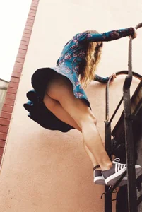 Girl in a Dress Climbing the Ladder Upskirt Candid