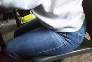 Candid Girl's Legs And Booty in Tight Blue Jeans Closeup Cpreepshot