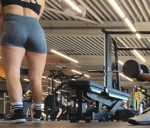 Cute gym blonde with orange hair ribbon