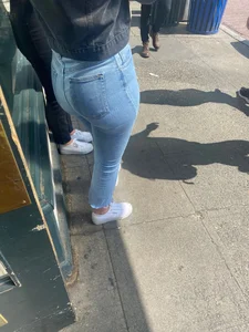 Blonde in tight jeans