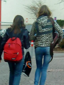 Skinny college teens in jeans