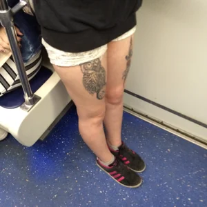 Girl with Tattoo in Subway Train Candid