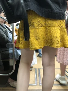 Girl in a Dress and a Jacket with Pale Skinny Legs Hot Subway Train Creepshot