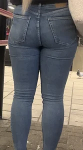 Slim thick blonde baddie in denim jeans