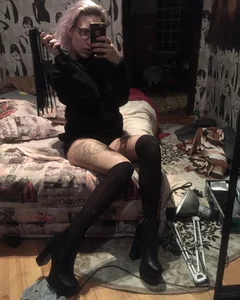Skinny Girl in Over the Knee Boots Bedroom Selfie