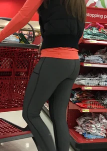 Skinny and tall milf shopping at Target in tight leggings
