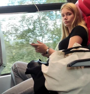Hot busty blonde on train