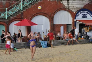 Sexy beach volleyball girls in bikinis
