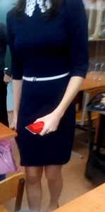 Skinny College Candid Girl in a Blue Dress - Hot Legs in Pantyhose Creepshots in Classroom