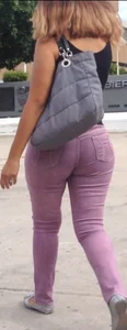 Black babe with a nice ass in tight jeans and vpl
