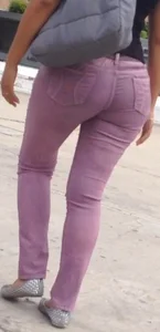 Black babe with a nice ass in tight jeans and vpl