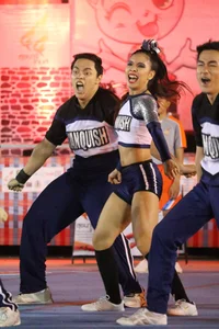 Bunch of athletic Thai cheerleaders at a competition