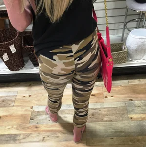 Hot Blonde in Camo Yoga Pants at the Store Closeup Creepshots