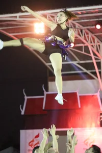 Bunch of athletic Thai cheerleaders at a competition