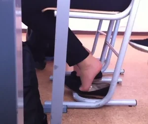 College teens dangling their shoes under desk in class, some vids and pics