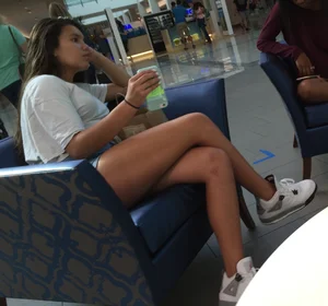 Girl in Shorts With Hot Crossed Legs Sitting at the Mall Creepshot