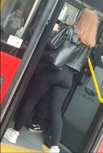 Pretty girl, black leggings, big ass, face