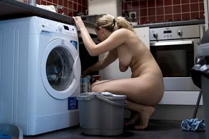 Patrly or completely naked GFs and wives doing housework