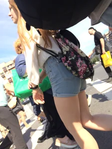 Sexy Girl in Denim Shorts With Awesome Legs on the Crosswalk Huge Creepshots Collection