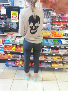 Candid Bubble Booty in Tights at a Store
