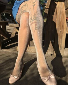 Hot tattooed legs in pantyhose and feet in flats (shoe dangle) street and bus closeups